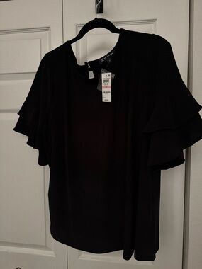 INC International Concepts Black Ruffle Sleeve Blouse